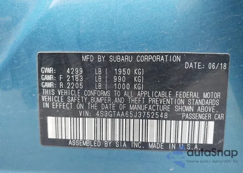 2018 Subaru Impreza 2.0I из США, поврежденный, VIN 4S3GTAA65J3752548